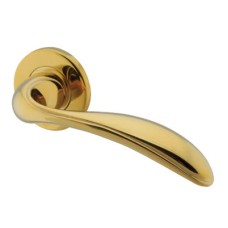 Hampstead PVD Brass Scroll Door Handles on Round Rose - Swept 3 Range 