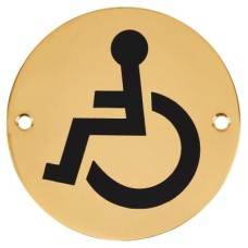 Hampstead Disabled Toilet Door Sign - 75mm Diameter - Polished Brass