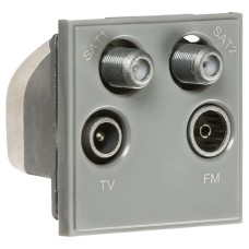 Knightsbridge 1 Gang TV + 2 x F type Satellite + FM/DAB Quadplexer Euro Module - Grey