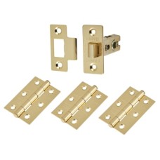 Exel Tubular Latch Pack - 57mm Backset - 3 x Fire Rated Button Tip Hinges - Polished Brass