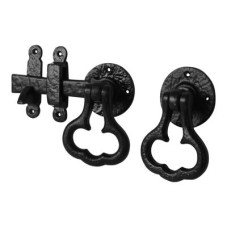 Olde Forge Cottage Style Ring Gate Latch Set - 150mm Throw - Antique Black Iron