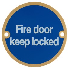 Hampstead Fire Door Keep Locked Door Sign - 75mm Diameter - Satin Brass