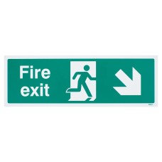 Exel Fire Exit Running Man Down Right Arrow Sign - 450 x 150mm - Rigid Plastic