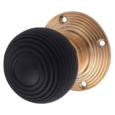 Olde Forge Cottage Mortice/Rim Door Knob - 58mm Rose Diameter - Ebony Knob & Polished Brass Rose