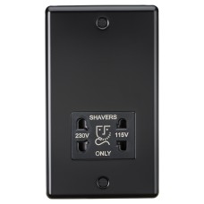 Knightsbridge 115/230V Round Edge Dual Voltage Shaver Socket - Matt Black with Black Insert
