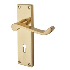 Exel Polished Brass Budget Scroll Keyhole Lock Door Handle - Mia Range - 153 x 42mm
