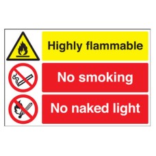 Exel Danger Highly Flammable / No Smoking / No Naked Lights Sign - 600 x 400mm - Rigid Plastic