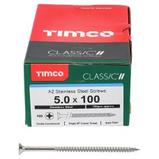 TIMCO Classic Pozi Countersunk Wood Screws - 5.0 x 100mm - A2 Stainless Steel - Pack of 100