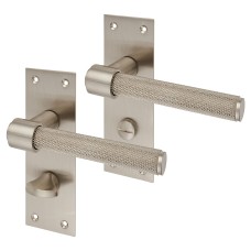 Exel Satin Nickel Knurled Bathroom Door Handle - Loxley Range - 150 x 50mm