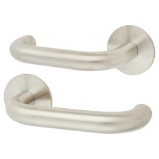 Jigtech Satin Stainless Steel Door Handles on Round Slim Rose - Schema Kurvig Range 