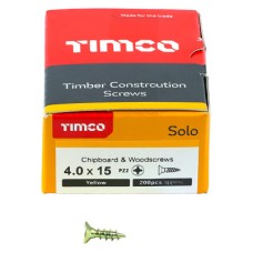 TIMCO Solo Chippy Pozi Countersunk Wood Screws - 4.0 x 15mm - Yellow Zinc - Pack of 200