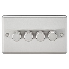 Knightsbridge 5-150W 4 Gang 2 Way Push On/Off Rotary Rounded Intelligent LED Dimmer - Brushed Chrome