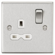 Knightsbridge 13A 1 Gang Double Pole Switched Socket - Brushed Chrome with White Insert