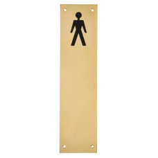 Hampstead Finger Plate - Mens Toilet Door Sign - 300 x 75mm - Polished Brass
