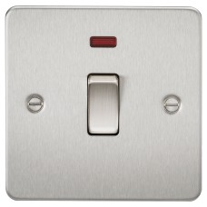 Knightsbridge 20A 1 Gang Flat Plate Double Pole Appliance Switch with Neon - Brushed Chrome