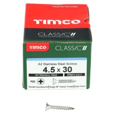 TIMCO Classic Pozi Countersunk Wood Screws - 4.5 x 30mm - A2 Stainless Steel - Pack of 200