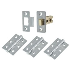 Exel Tubular Latch Pack - 57mm Backset - 3 x Fire Rated Ball Bearing Hinges - Satin Chrome