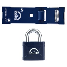 Squire Stronglock Garage Lock Set - Padlock And Hasp - 152mm Length - 21 x 23.5mm Shackle - Blue