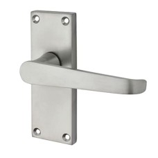 Exel Satin Chrome Budget Straight Latch Door Handle - Short Plate - Mia Range - 114 x 42mm