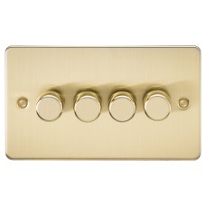Knightsbridge 5-150W 4 Gang 2 Way Push On/Off Rotary Flat Intelligent LED Dimmer - Brushed Brass