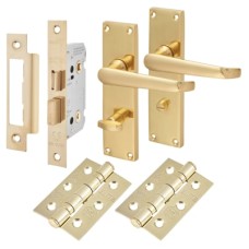 Exel Victorian Straight Bathroom Lock Door Handle Kit - Polished Brass