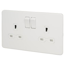 Knightsbridge 13A 2 Gang Screwless Flat Plate Switched DP Switched Socket - Matt White/White Insert