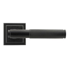 From The Anvil Matt Black Knurled Door Handles on Square Rose - Brompton Range 