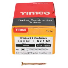 TIMCO Solo Chippy Pozi Countersunk Wood Screws - 3.5 x 40mm - Yellow Zinc - Pack of 200