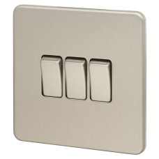 Knightsbridge 10AX 3 Gang Screwless Flat Plate Light Switch - Brushed Chrome