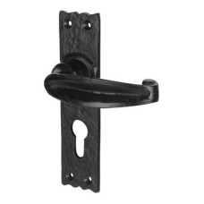 Olde Forge Antique Black Iron Tudor Euro Lock Door Handle - 152 x 38mm