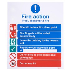 Exel Standard Fire Action Safety Sign - 250 x 300mm - Rigid Plastic