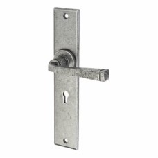 Olde Forge Pewter Keyhole Lock Door Handle - Long Plate - York Range - 241 x 48mm