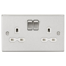Knightsbridge 13A 2 Gang DP Switched Socket with Twin Earths - Brushed Chrome with White Insert