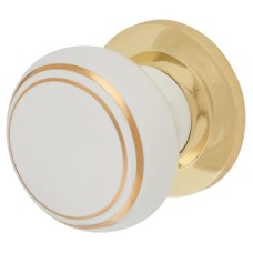 Hampstead Designer Porcelain Mortice/Rim Door Knob - 60mm Rose Diameter - White and Gold 