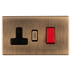 Eurolite Concealed 45A 2 Gang DP Cooker Switch & 13A Switched Socket - Antique Brass/Black