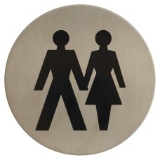 Exel Unisex Toilet Door Sign - Self Adhesive - 75mm Diameter - Satin Stainless Steel