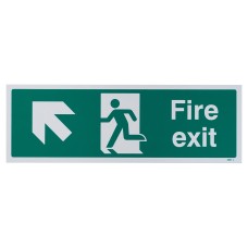 Exel Fire Exit Running Man Up Left Arrow Sign - 450 x 150mm - Rigid Plastic