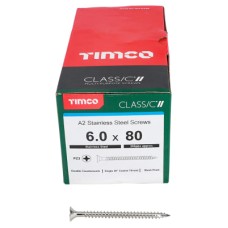 TIMCO Classic Pozi Countersunk Wood Screws - 6.0 x 80mm - A2 Stainless Steel - Pack of 200