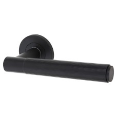 Alexander and Wilks Matt Black Hammered Door Handles on Round Rose - Spitfire Range 