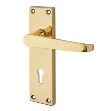 Exel Polished Brass Budget Straight Keyhole Lock Door Handle - Mia Range - 153 x 42mm