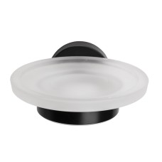 Croydex Epsom Flexi-Fix Frosted Glass Soap Dish & Holder - 130 x 107.5 x 54mm - Matt Black