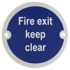 Exel Fire Exit Keep Clear Door Sign - 75mm Diameter - Satin Anodised Aluminium