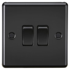 Knightsbridge 10AX 2 Gang 2 Way Round Edge Light Switch - Matt Black
