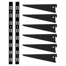 Exel Twin Slot Shelving Kit - 2 x 2000mm Shelf Wall Uprights & 6 x 270mm Shelf Brackets - Black