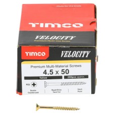 TIMCO Velocity Pozi Countersunk Wood Screws - 4.5 x 50mm - Yellow Zinc - Pack of 200