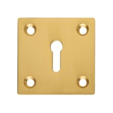 Square Plate Brass Escutcheon - 52 x 52mm - Keyhole - Polished Brass