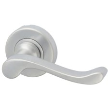 Heritage Brass by M Marcus Satin Chrome Scroll Door Handles on Round Rose - Bedford Range 