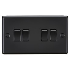 Knightsbridge 10AX 4 Gang 2 Way Round Edge Light Switch - Matt Black