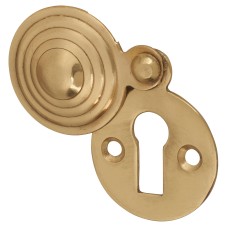 Reeded Covered Escutcheon - 32mm Diameter - Keyhole - Polished Brass
