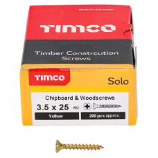 TIMCO Solo Chippy Pozi Countersunk Wood Screws - 3.5 x 25mm - Yellow Zinc - Pack of 200